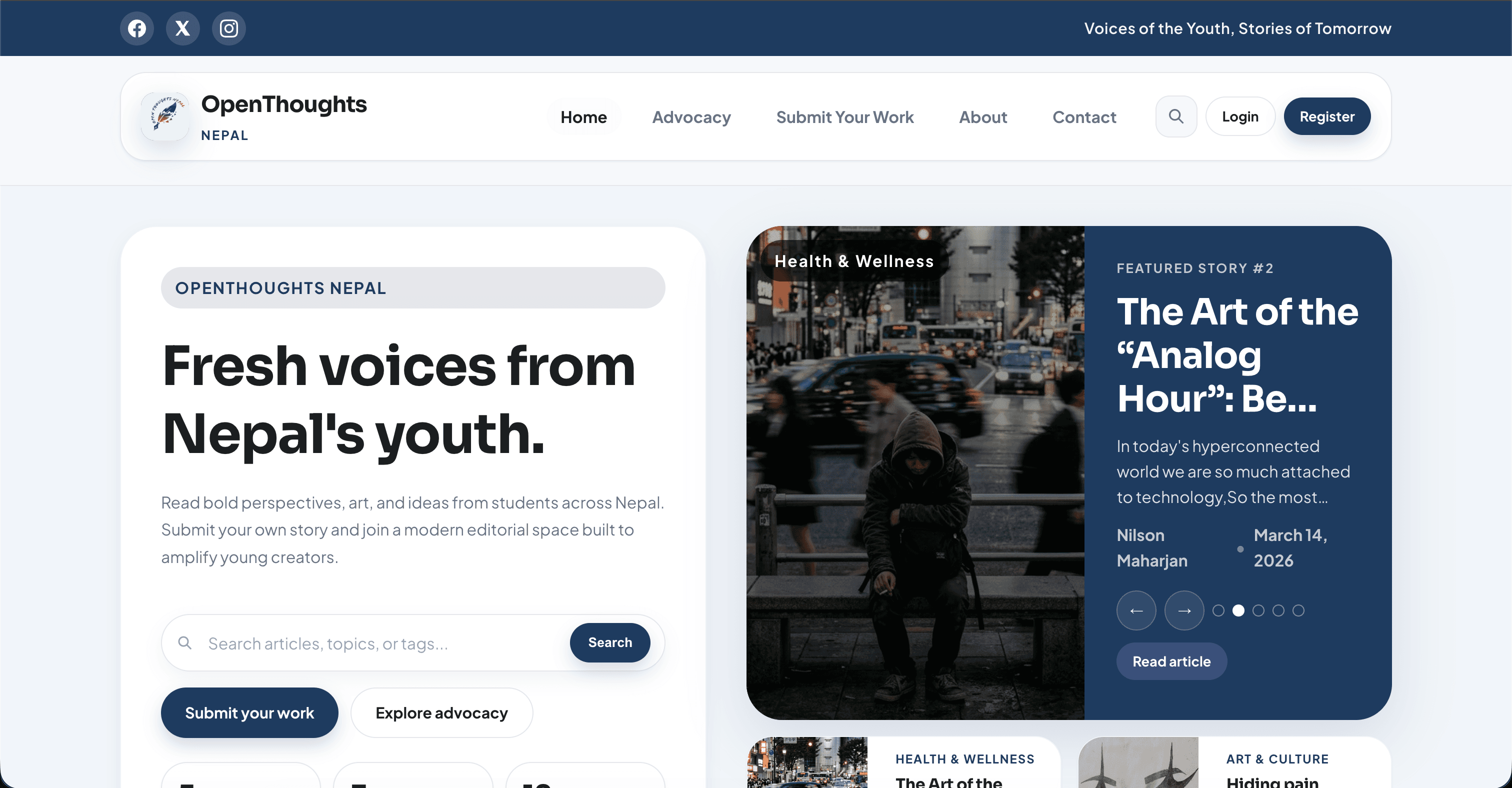 OpenThoughts Nepal Streamlined Digital Publishing — Custom Youth Media Platform screenshot 1