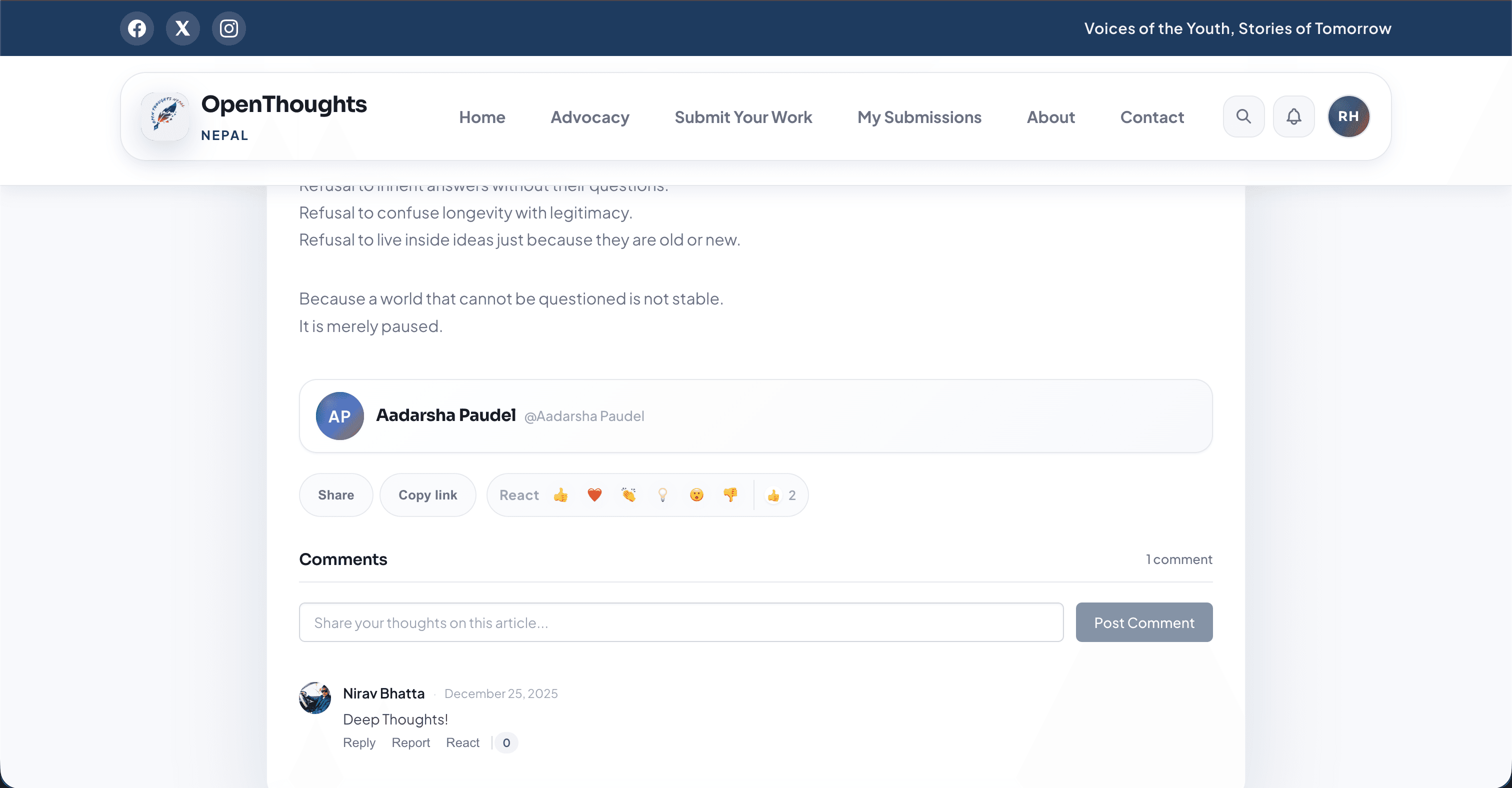 OpenThoughts Nepal Streamlined Digital Publishing — Custom Youth Media Platform screenshot 3